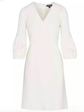 Worth New York Designer Ivory Midi Puff Sleeve Dress